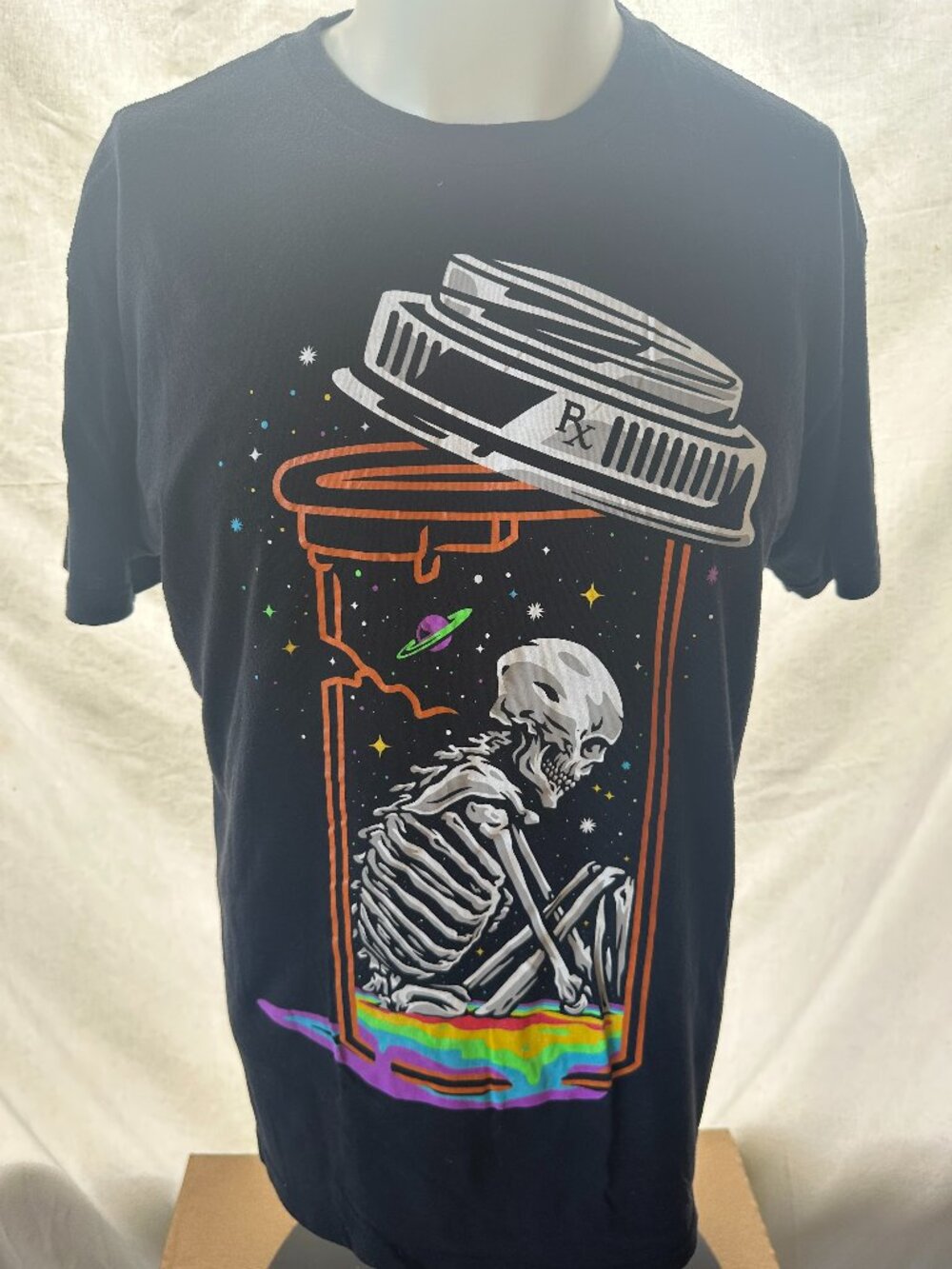 Into the AM Skeleton Prescription Bottle Men's Black T Shirt Large